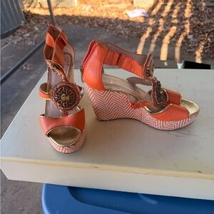 Vince Camuto Orange and Gold Wedge Sandals